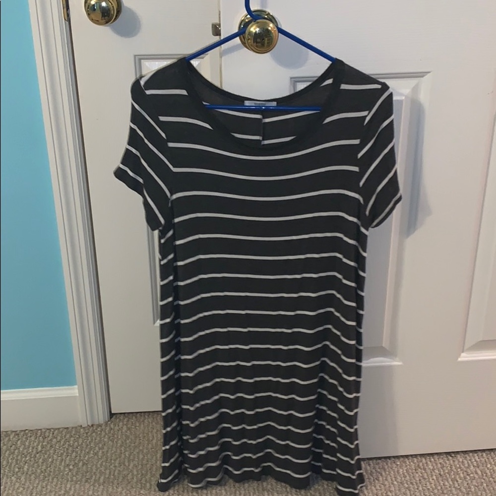 Grey and white striped flowy dress